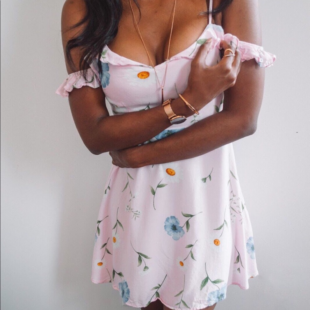 Forever 21 Pink Floral Off The Shoulder Dress